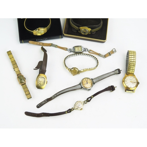 464 - An Accurist 9ct Gold Ladies Wristwatch, one other 9ct gold wristwatch and others (some working)