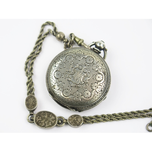 451 - A Victorian Silver Full Hunter Pocket with a white metal Albertine, 41.8mm case, Chester 1979. Needs... 