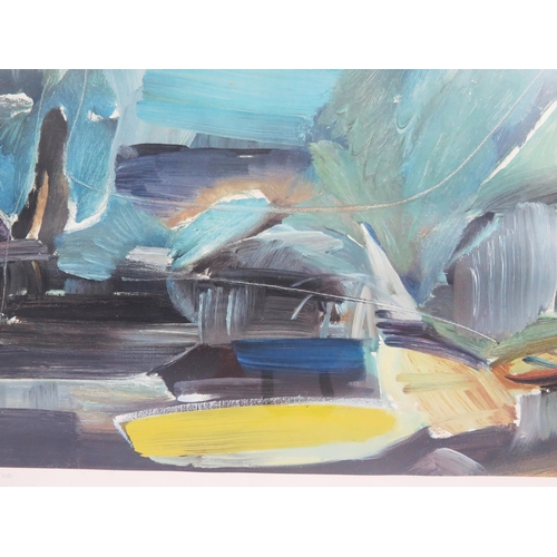 1015 - Ivon Hitchens (1893-1979), Three Boats, offset lithograph numbered 78/100 in black ink with blind st... 