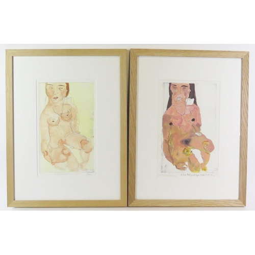 1552 - A pair of Twentieth Century etchings and mixed media in the style of Egon Schiele, titled 'A time th... 