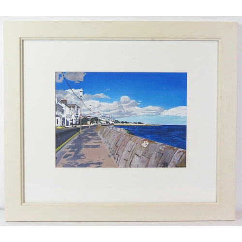 1554 - A colourful print of Exmouth Esplanade, signed, 25 x 19cm, F & G