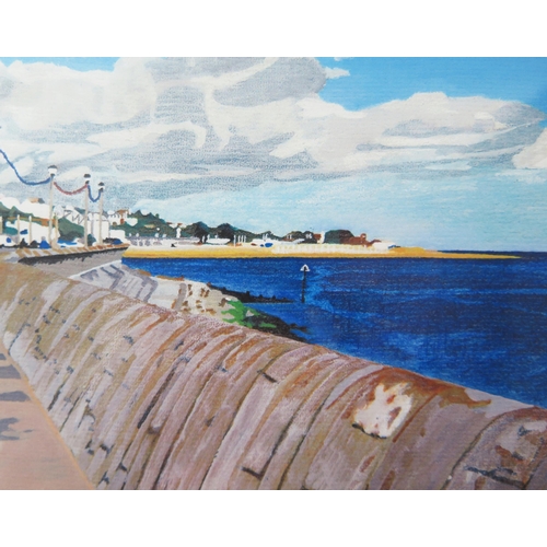 1554 - A colourful print of Exmouth Esplanade, signed, 25 x 19cm, F & G