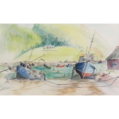 1555 - Ella Jean Manley (C20th), Axmouth Harbour, Devon,  watercolour and charcoal pencil, signed lower lef... 