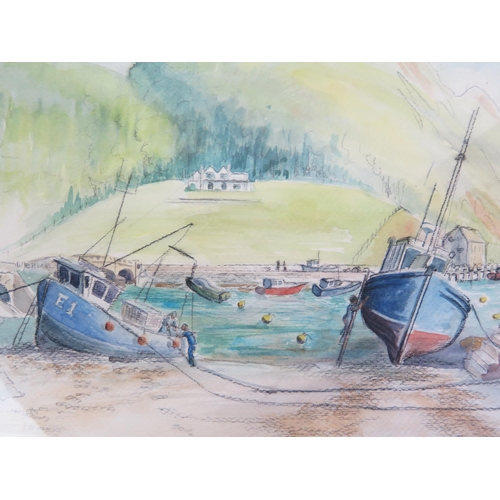 1555 - Ella Jean Manley (C20th), Axmouth Harbour, Devon,  watercolour and charcoal pencil, signed lower lef... 