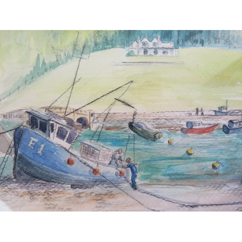 1555 - Ella Jean Manley (C20th), Axmouth Harbour, Devon,  watercolour and charcoal pencil, signed lower lef... 