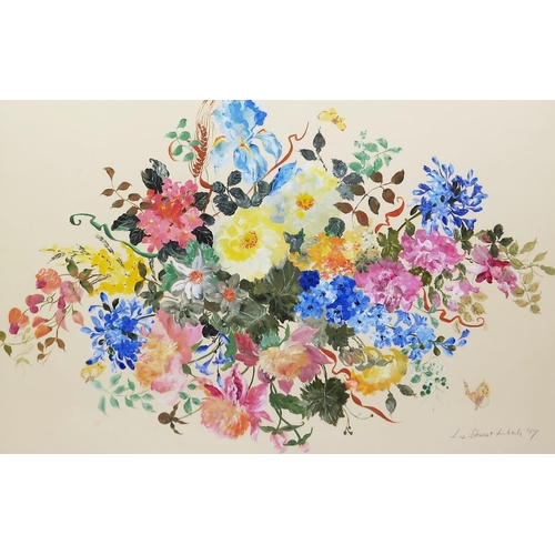 1557 - Liz Stewart Liberty (1930 - 2021), Floral and butterfly study 1987, acrylic, pencil signed and dated... 