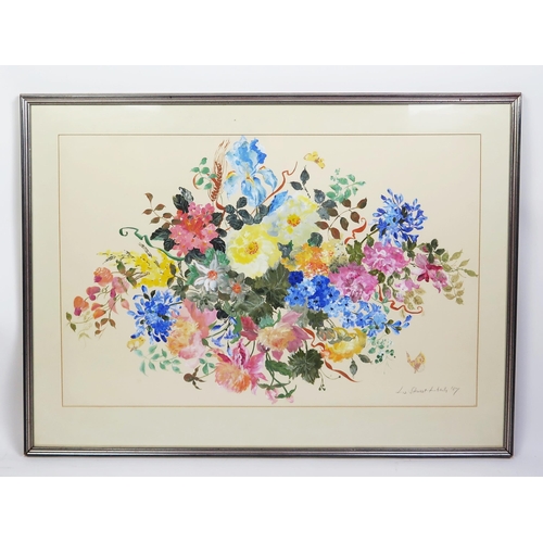 1557 - Liz Stewart Liberty (1930 - 2021), Floral and butterfly study 1987, acrylic, pencil signed and dated... 