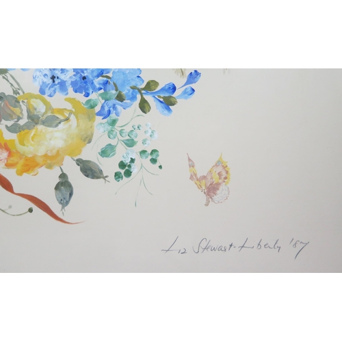 1557 - Liz Stewart Liberty (1930 - 2021), Floral and butterfly study 1987, acrylic, pencil signed and dated... 