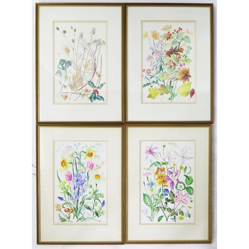 1559 - Patricia Drew, Four floral watercolours depicting the seasons signed and dated 1988 and 1990, image ... 