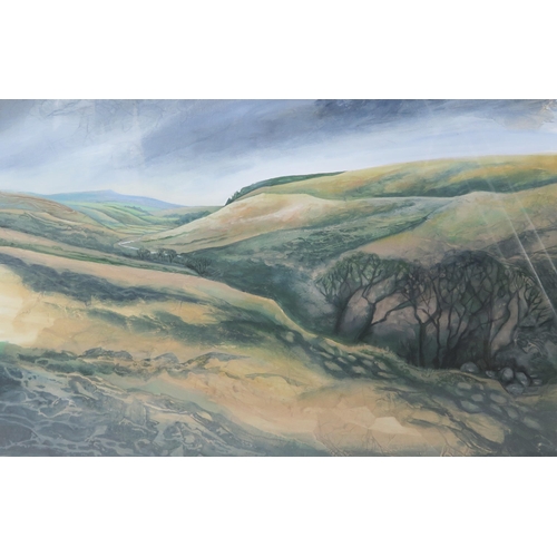 1560 - Jane Witheridge SWA (b.1965) 'View from Wistmans Wood Dartmoor', Large mixed media work using Batik ... 