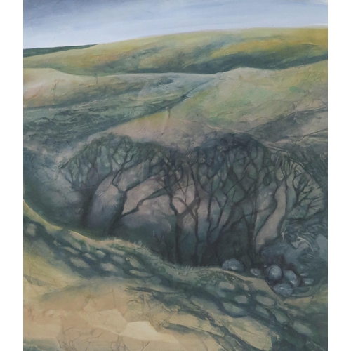 1560 - Jane Witheridge SWA (b.1965) 'View from Wistmans Wood Dartmoor', Large mixed media work using Batik ... 