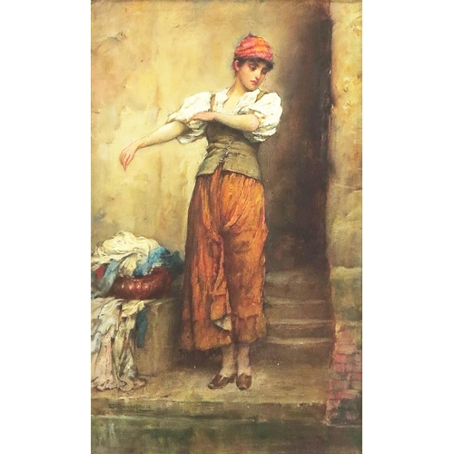 1587 - William Arthur Breakspeare (1856 - 1914), British artist,  RBA RBSA ROI, Washer Girl, oil on panel, ... 