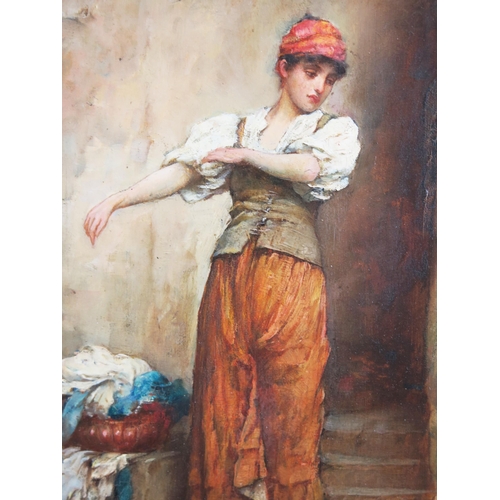 1587 - William Arthur Breakspeare (1856 - 1914), British artist,  RBA RBSA ROI, Washer Girl, oil on panel, ... 