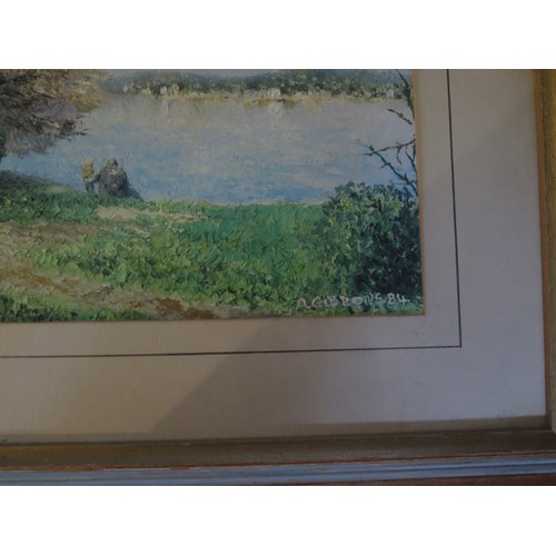 1566 - A Gibbons, Impressionist study of a French Riverside, signed and dated 84', 57 x 37cm, F & G