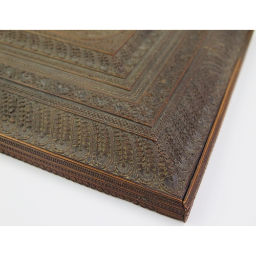 166 - A 19th Century Indian carved sandal wood table top casket, of rectangular outline, with lift off lid... 