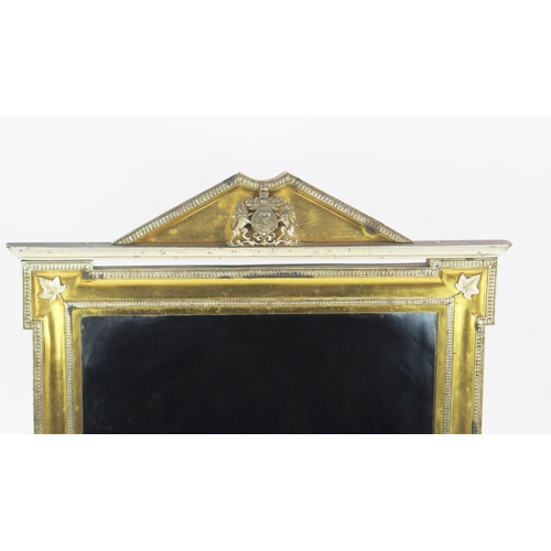 170 - A Royal Presentation gilt metal and metal mounted easel back mirror of arched outline, the pediment ... 