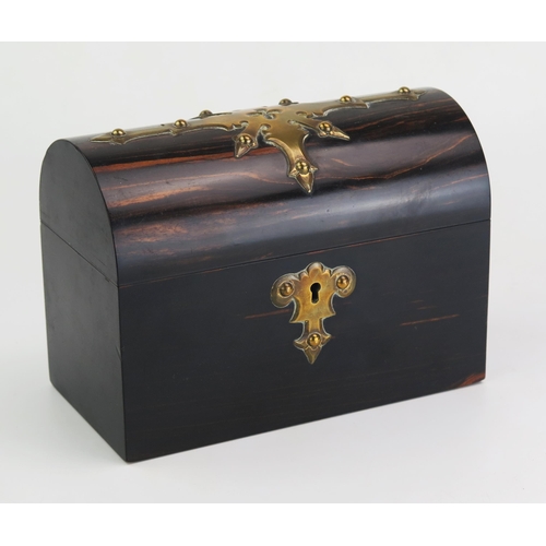 174 - A Victorian coromandel wood and brass mounted casket, of rectangular outline, with domed hinged lid,... 