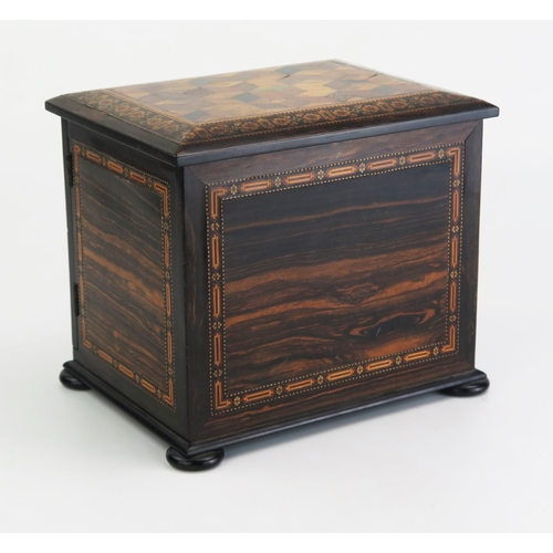 176 - A Tunbridge ware table top cabinet, of rectangular outline, with tumbling cube decoration and Berlin... 