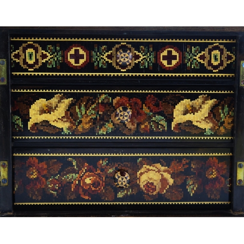 176 - A Tunbridge ware table top cabinet, of rectangular outline, with tumbling cube decoration and Berlin... 