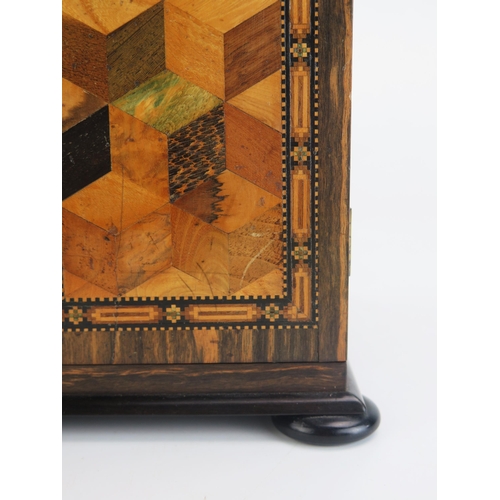 176 - A Tunbridge ware table top cabinet, of rectangular outline, with tumbling cube decoration and Berlin... 