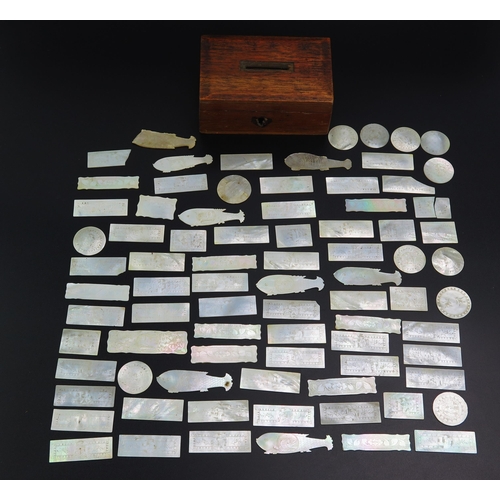 189 - A collection of part sets of Chinese mother-of-pearl gaming counters, various shapes and sizes.