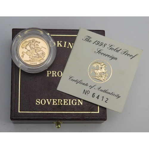 223 - * An Elizabeth II 1998 Gold Proof Sovereign in original Royal Mint presentation case with COA no. 64... 