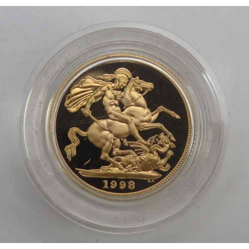 223 - * An Elizabeth II 1998 Gold Proof Sovereign in original Royal Mint presentation case with COA no. 64... 