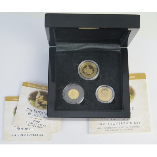 224 - * An Elizabeth II 2012 Tristan da Cunha 'The Elizabeth & The Lion' Three Coin Sovereign Set comprisi... 