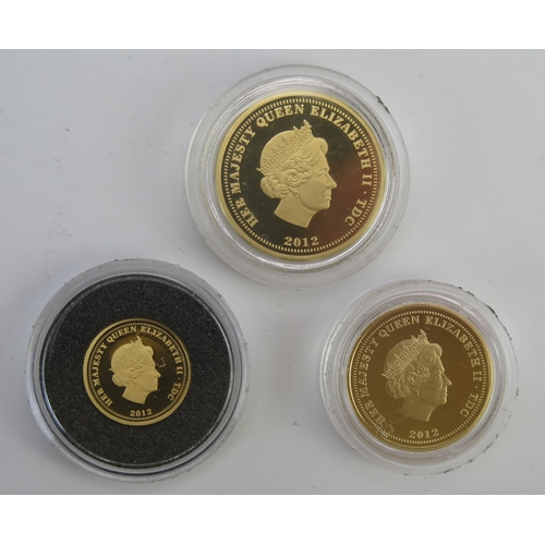 224 - * An Elizabeth II 2012 Tristan da Cunha 'The Elizabeth & The Lion' Three Coin Sovereign Set comprisi... 