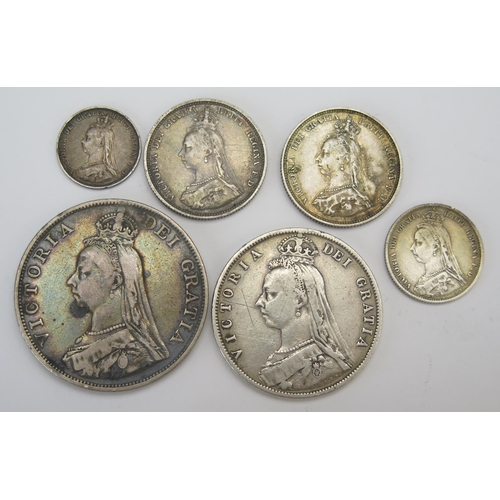 229 - A Selection of Victorian Silver Coins _ 1887 Double Florin, 1887 Half Crown, 2 x 1887 Shillings, 188... 