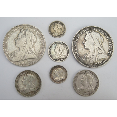 234 - A Selection of Victorian Silver Coins _ 1897 Crown, 1900 Crown, 1897 Shilling, 1898 Shilling, 1898 S... 