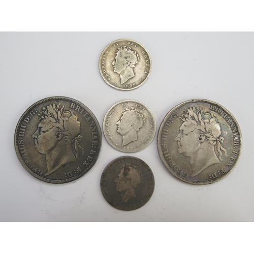 239 - Two George IIII Silver Crowns 1822, 1826 Shilling and two others