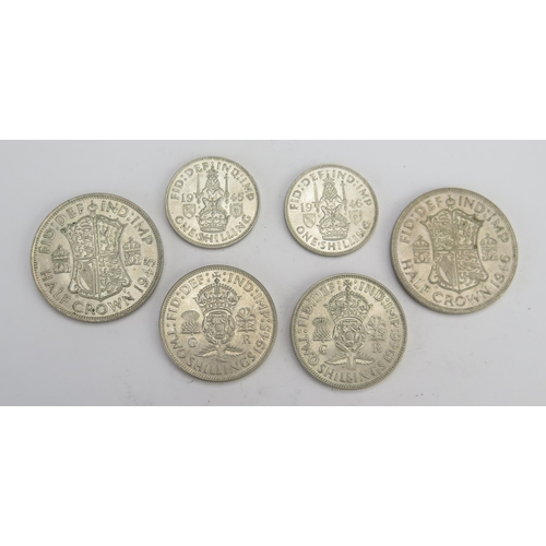 240 - A Selection of George VI Uncirculated Silver Coins _ 1945 Shilling, Two Shilling and Half Crown, 194... 