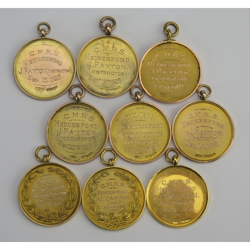 247 - Of Mining and Military Interest _ Nine 9ct Gold Mines Rescue Cup Medallions awarded to Joshua Payton... 