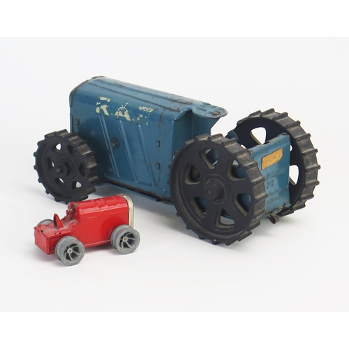 253 - Tri-ang Minic Tinplate Clockwork Tractor Pair including No. 2 