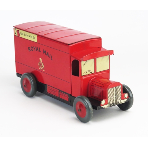 260 - Rare Chad Valley Clockwork Tinplate Royal Mail Van CV 1032 in red 