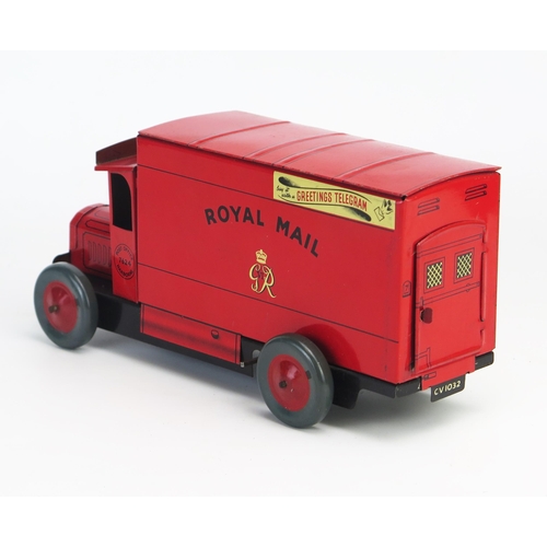 260 - Rare Chad Valley Clockwork Tinplate Royal Mail Van CV 1032 in red 