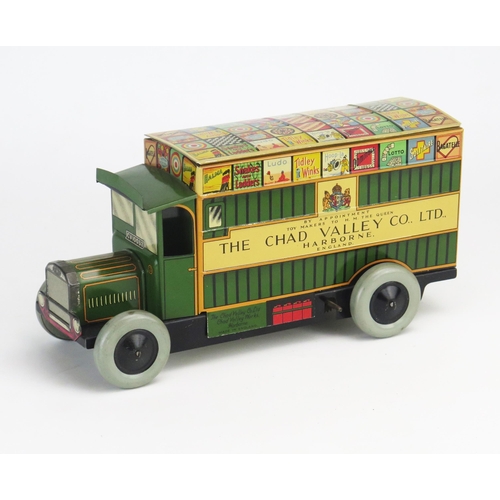 261 - Rare Chad Valley Clockwork Tinplate Dennis Games Delivery Van CV 10032 in green 