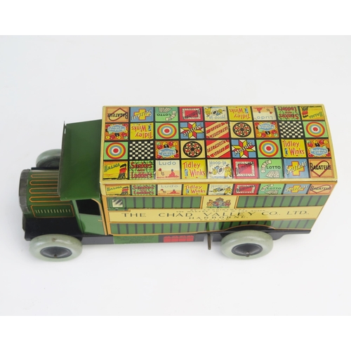 261 - Rare Chad Valley Clockwork Tinplate Dennis Games Delivery Van CV 10032 in green 