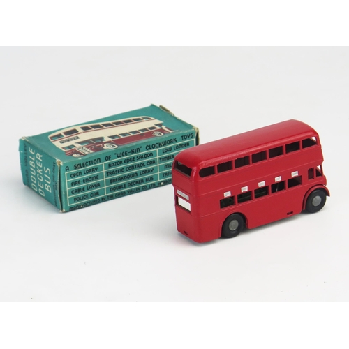 263 - Chad Valley Wee-Kin Clockwork Double Decker Bus in red with silver detailing - near mint (working) i... 