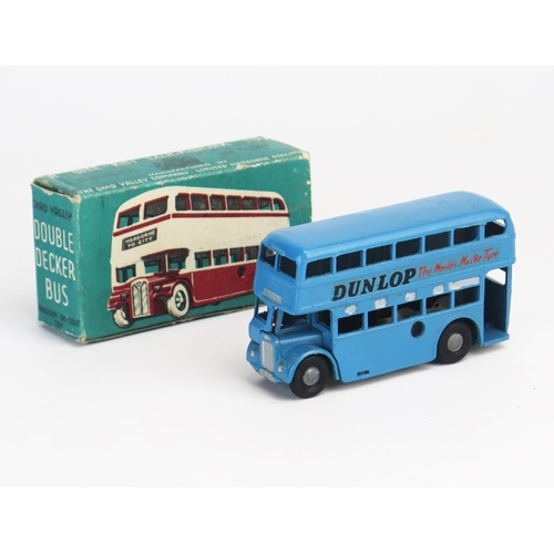 264 - Chad Valley Wee-Kin Clockwork Double Decker Bus in light blue with silver detailing 