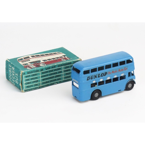 264 - Chad Valley Wee-Kin Clockwork Double Decker Bus in light blue with silver detailing 