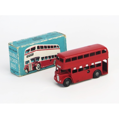 265 - Chad Valley Wee-Kin Clockwork Double Decker Bus in red with silver detailing - excellent (working) i... 