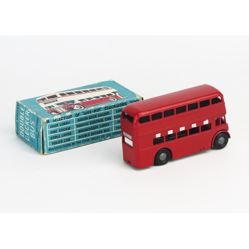 265 - Chad Valley Wee-Kin Clockwork Double Decker Bus in red with silver detailing - excellent (working) i... 