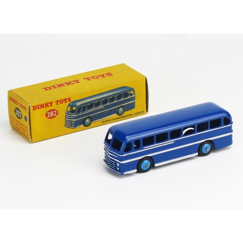 269 - Dinky 282 (29H) Duple Roadmaster Leyland Royal Tiger Coach in dark blue with silver stripes, light b... 