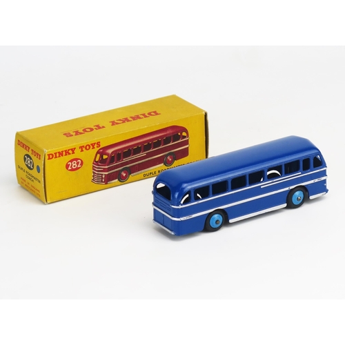 269 - Dinky 282 (29H) Duple Roadmaster Leyland Royal Tiger Coach in dark blue with silver stripes, light b... 