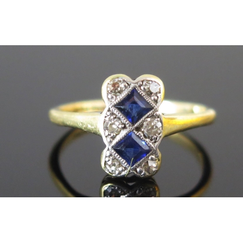 27 - An Antique 18ct Gold and Platinum, Sapphire and Diamond Ring, c. 10.6x6mm head, size H, stamped 18CT... 