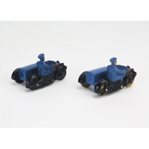 276 - Dinky 43b RAC Motorcycle Patrol Pair both black and blue, one with pre-war solid white rubber tyres,... 