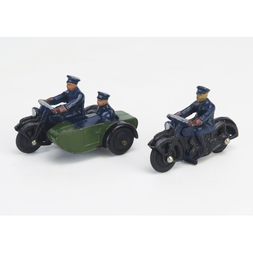 277 - Dinky Police Patrol Motorcycle pair including 37b in black with dark blue rider and 42b black bike, ... 