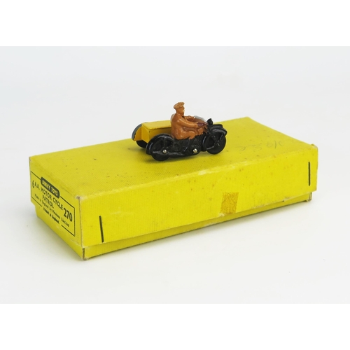 279 - Dinky 270 (44b) AA Motorcycle Patrol Trade Box for 6, with 1 model, black bike and yellow sidecar wi... 